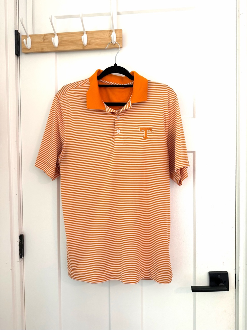 Source Unknown Orange & White Striped Polo with Embroidered 'T'